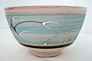 Donn Hedman Studio Keramik 6" Schüssel Slip Trail Pennsylvania aquablau braun - Bild 1 von 6