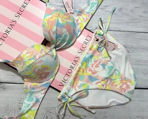 Victoria's Secret Swim Twist Removable Push-Up Side Tie Bikini Bottom Set Camo - Picture 1 of 4