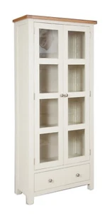 Dorset Glass Display Cabinet Solid Oak Pine in Painted French Ivory Cream - Picture 1 of 6