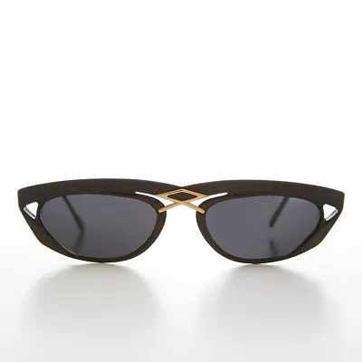 Black Rectangular 80s Sunglass with Gold Accents - Duran - Image 1 of 3