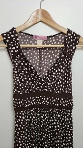 Vintage Dress Brown White Dot Medium Empire V Neck Flowy Tank 90s Y2K 2000 Aline - Picture 1 of 12