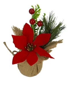 12Pcs Xmas Poinsettia Flower Jute 18cm For Christmas Wedding Party & Home Decor - Picture 1 of 4