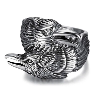 Viking Nordic Odin Crow Bird Eagle Ring Stainless Steel Cocktail Statement Ring - Image 1 of 4