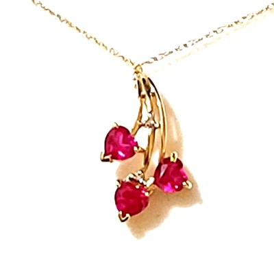 AU 10 KT Oro Rubí Collar Colgante 3 Piedras Rojas 18" Cadena Hermosa Joyería Foto 1 de 3