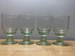 Set Of 4 Vintage Green Glass 6” Goblets - Picture 1 of 7