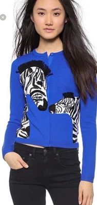 54 Rare Alice + Olivia Leo Zebra appliqué Cardigan Sweater S $339 - Image 1 of 4