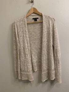 Suéter Cárdigan Cascada Tejido Abierto Lino Beige Talla Mediana Tahari Para Mujer - Imagen 1 de 13