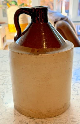 Antique 1 Two-Tone Gallon Moonshine Jug Glazed Stoneware Whiskey Jug 11” Tall - Image 1 of 4