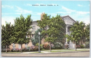 Postal de lino vintage templo masónico Pierre South Dakota por Freytag - Imagen 1 de 2