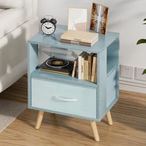 Night Stand, Blue Kids Nightstand with Drawer, Nursery Side Table with Open S... - Picture 1 of 8