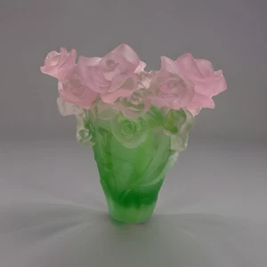 Nancy Daum Style VaseH7” Pink Green Ombré Heavy Art Glass Maker Unknown Unique - Picture 1 of 8