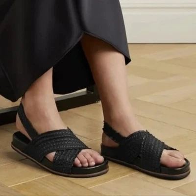 Rag and Bone Bailey Sandals 7 Black Ruffle Leather Slingback Designer Boho - Image 1 of 4