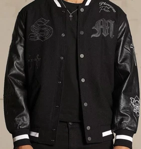 Saint Morta Wolle Kunstleder schwarz/weiß College Jacke Herren Größe 2XL - Bild 1 von 18
