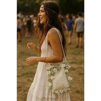 VINTAGE HANDMADE CROCHET LACE CROSS BODY PURSE - Image 1 of 4