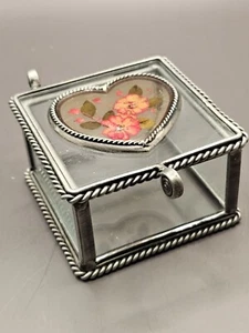 Scatola portagioie o cofanetto saldato vetro e metallo gioielli design floreale bordo corda - Foto 1 di 8