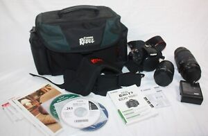 Canon EOS Rebel T3 Digital SLR Camera With EFS 18-55mm & 70-300 Lens Bag Manual