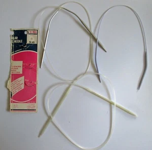 Lot 3 Circular Knitting Needles Plastic and Aluminum Size 6 and 7 29" 16" VTG - Picture 1 of 3