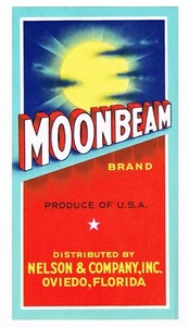 ORIGINAL MOONBEAM ORANGE CRATE LABEL FLORIDA STRIP 1930S OVIEDO VINTAGE 3 - Picture 1 of 1