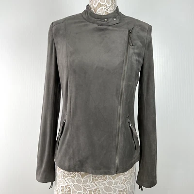 Adrienne Vittadini Jacket Women Medium Faux Suede Moto Zip Pocket Biker Core Ne - Image 1 of 4