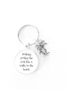 Palm Tree Nothing Soothes The Soul Like A Walk On The Beach Nautical Keychain - Picture 1 of 1