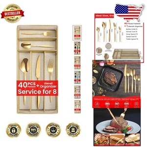 Luxurious 40-Piece Stainless Steel Gold Cutlery Set with Neat Organizer - Picture 1 of 9