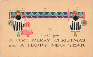 VINTAGE ART DECO CHRISTMAS POSTCARD PF VOLLAND 1918 80122 R  - Picture 1 of 2