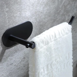 SUNTECH Hand Towel Holder - Black Towel Ring for Bathroom, Adhesive Towel Bar fo - Picture 1 of 12