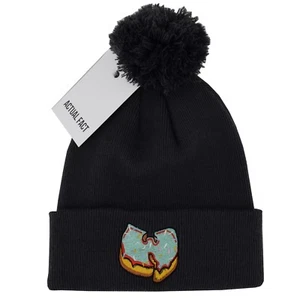 Actual Fact Wu x Green Donut Hip Hop Roll Up Bobble Pom Pom Charcoal Beanie Hat - Picture 1 of 4