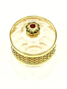 Crystal Small Jewelry Round Box Gold Jeweled Top Trim Nice - Picture 1 of 10