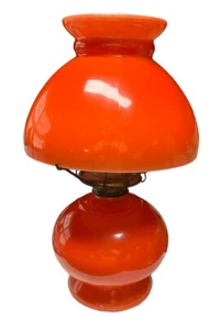 VINTAGE ANTIQUE SWEDISH? ORANGE/RED CASED GLASS OIL LAMP TOP & BOTTOM SEE DES - Picture 1 of 13