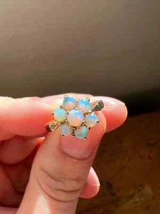 1,30 Karat runder Schnitt natürlicher Feueropal Blume Verlobungsring 14K gelb vergoldet - Bild 1 von 10
