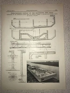 Concrete Pontoon On The Manchester Ship Canal: 1912 Engineering Magazine Print - Picture 1 of 2