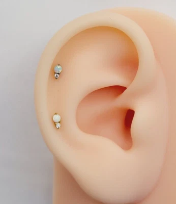 20G/18G/16G 钛蛋白石耳钉推销 Labret,无螺纹平背耳环 — 第 1/4 张图片