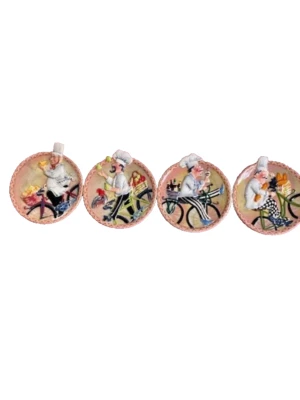 Juego de 4 mini platos Market Chefs Delight 4,5" Shari Warren bicicleta francesa horderves Foto 1 de 4