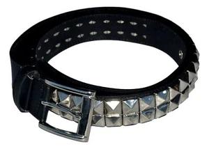 Black Pleather Belt With Chrome Pyramid Shaped Studs Unisex Fashion or Cosplay - Picture 1 of 2