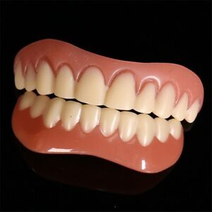Falsche Zähne oberer Silikonzahn auf Zahnersatz Abdeckung unten & Snap Zahnfurniere