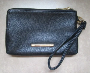 Cartera STEVE MADDEN Muñequera Doble Cremallera Logo Forrada Guijarro Negro Cuero Vegano - Imagen 1 de 6