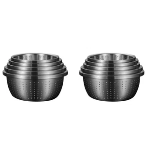 SOGA 2X Metal Colander Rice Pasta Fruit Vegetable Rinse Basin Strainer Set 5 Pcs - Picture 1 of 8