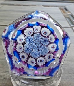 Signed Pairpoint Glass Concentric Millefiori Faceted Paperweight w/ Label COS - Picture 1 of 10
