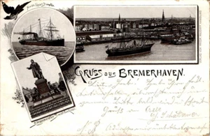 LITHO GRUSS AUS BREMEN BREMERHAVEN BÜRGERMEISTER SMIDT DENKMAL 3 BILD 1899 - Bild 1 von 2