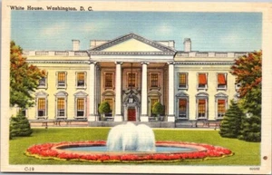 Postal de lino vintage con vista a fuente frontal de la Casa Blanca Washington DC B36 - Imagen 1 de 2
