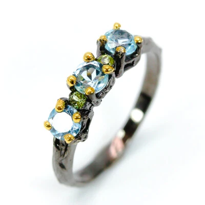 Irradiated Natural Blue Topaz Silver Ring 925 Sterling / RVS278 - Image 1 of 4