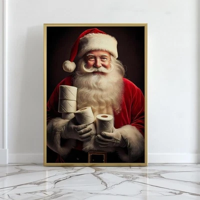 Funny Santa Bathroom Poster, Toilet Humor Art Wall Art - Unframed - Image 1 of 3