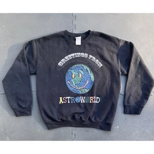 Astroworld Greetings From Earth Smiley Face Black Crewneck Travis Scott - Picture 1 of 6