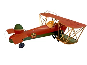 FÜR REPARATUR Vintage Blech Metall Doppeldecker Flugzeug Modell rot grün WW1 Style Plane - Bild 1 von 6