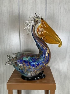 Murano Stil Kunst Glas Pelikan Briefbeschwerer Maritim Dekor Mehrfarbig - Bild 1 von 9