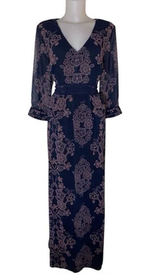 eShakti Sz 16 Womens Blue Floral W/ Pockets Boho Cottagecore Prairie Midi Dress - Image 1 of 4