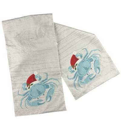 Santa Claws Blue Crab Table Runner Christmas Beachy Coastal Holiday 70"x13" - Image 1 of 4