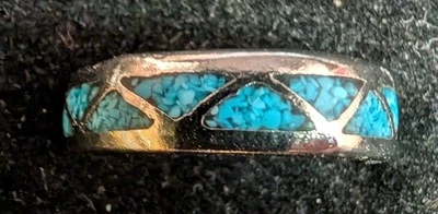 Vintage Nickle Silver Wedding Bands Resin Filled Turquoise Sizes 4 to 12 - Image 1 of 3