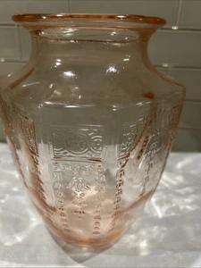Hocking Glass, modello principessa, vetro rosa depressione, vaso fiori alto 8" - Foto 1 di 18